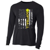 American Flag Softball Team Gift Cooling Performance Long Sleeve Crew