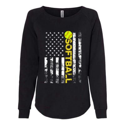 American Flag Softball Team Gift Womens California Wash Sweatshirt