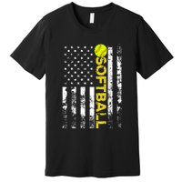 American Flag Softball Team Gift Premium T-Shirt