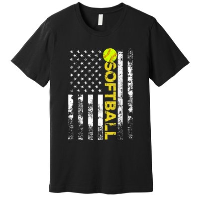 American Flag Softball Team Gift Premium T-Shirt