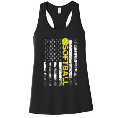 American Flag Softball Team Gift Women's Racerback Tank