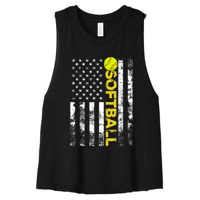 American Flag Softball Team Gift Women's Racerback Cropped Tank