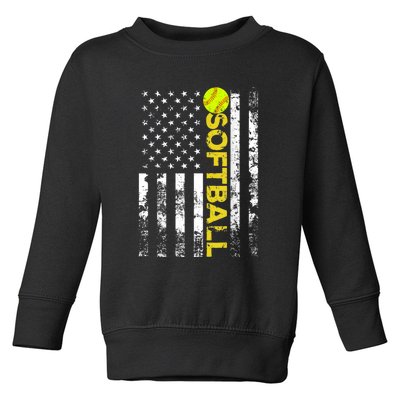 American Flag Softball Team Gift Toddler Sweatshirt