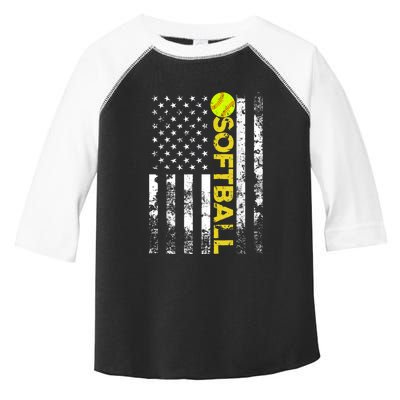 American Flag Softball Team Gift Toddler Fine Jersey T-Shirt