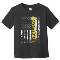 American Flag Softball Team Gift Toddler T-Shirt