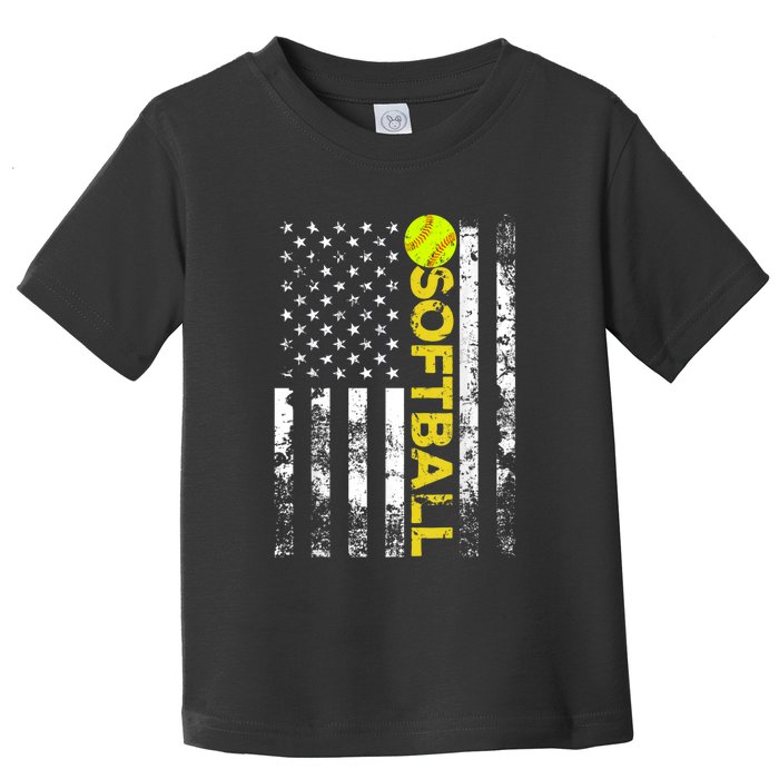 American Flag Softball Team Gift Toddler T-Shirt