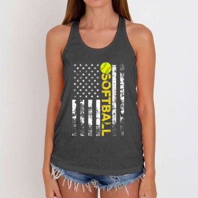 American Flag Softball Team Gift Women's Knotted Racerback Tank