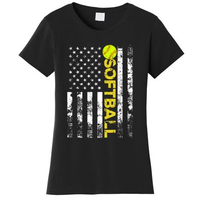 American Flag Softball Team Gift Women's T-Shirt