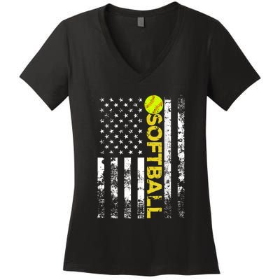 American Flag Softball Team Gift Women's V-Neck T-Shirt