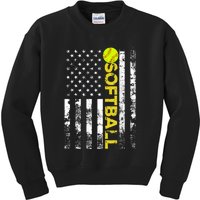 American Flag Softball Team Gift Kids Sweatshirt