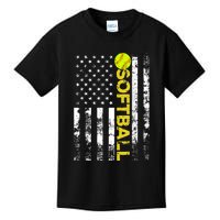 American Flag Softball Team Gift Kids T-Shirt