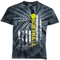 American Flag Softball Team Gift Kids Tie-Dye T-Shirt