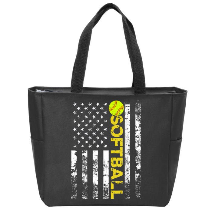 American Flag Softball Team Gift Zip Tote Bag