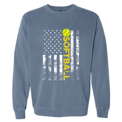 American Flag Softball Team Gift Garment-Dyed Sweatshirt