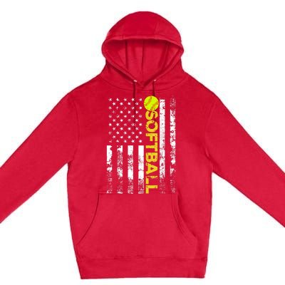 American Flag Softball Team Gift Premium Pullover Hoodie