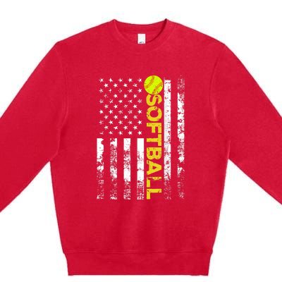 American Flag Softball Team Gift Premium Crewneck Sweatshirt