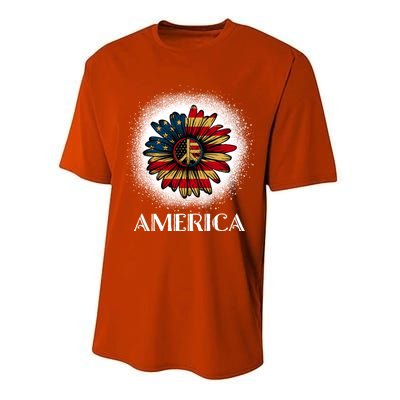 American Flag Sunflower America Patriotic July 4th Bleached Gift Performance Sprint T-Shirt