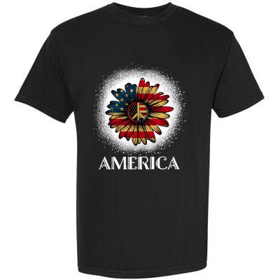 American Flag Sunflower America Patriotic July 4th Bleached Gift Garment-Dyed Heavyweight T-Shirt