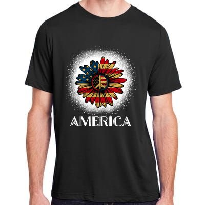 American Flag Sunflower America Patriotic July 4th Bleached Gift Adult ChromaSoft Performance T-Shirt