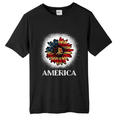 American Flag Sunflower America Patriotic July 4th Bleached Gift Tall Fusion ChromaSoft Performance T-Shirt