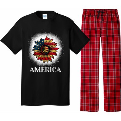 American Flag Sunflower America Patriotic July 4th Bleached Gift Pajama Set