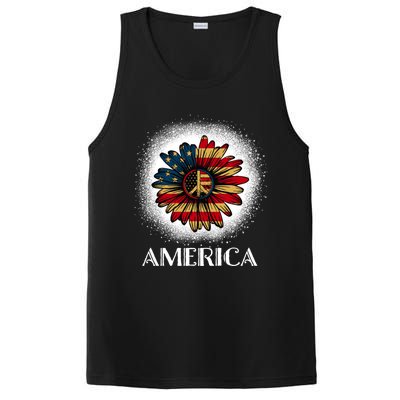 American Flag Sunflower America Patriotic July 4th Bleached Gift PosiCharge Competitor Tank