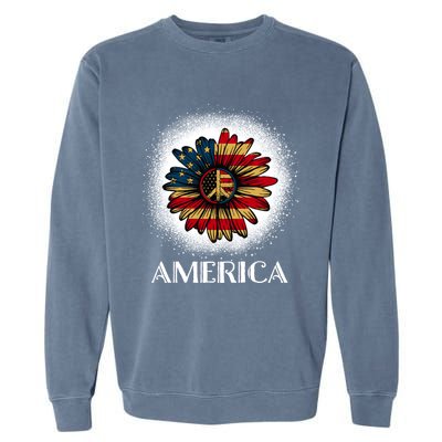 American Flag Sunflower America Patriotic July 4th Bleached Gift Garment-Dyed Sweatshirt