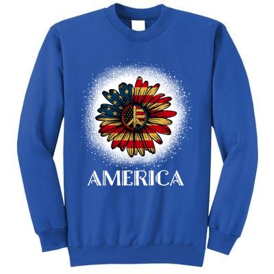 American Flag Sunflower America Patriotic July 4th Bleached Gift Sweatshirt