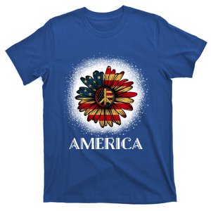 American Flag Sunflower America Patriotic July 4th Bleached Gift T-Shirt