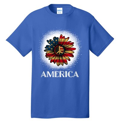 American Flag Sunflower America Patriotic July 4th Bleached Gift Tall T-Shirt