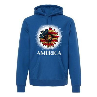 American Flag Sunflower America Patriotic July 4th Bleached Gift Premium Hoodie