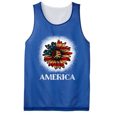 American Flag Sunflower America Patriotic July 4th Bleached Gift Mesh Reversible Basketball Jersey Tank