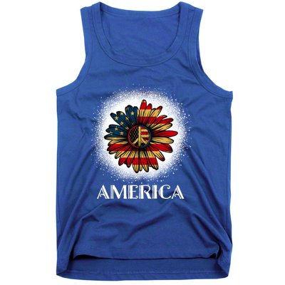 American Flag Sunflower America Patriotic July 4th Bleached Gift Tank Top