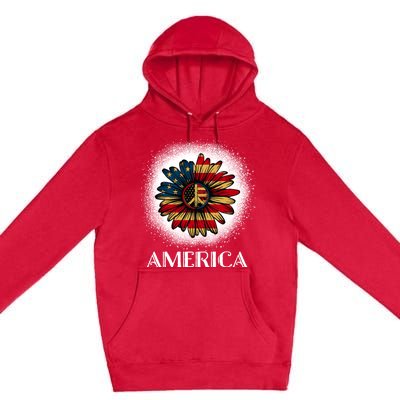 American Flag Sunflower America Patriotic July 4th Bleached Gift Premium Pullover Hoodie