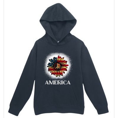 American Flag Sunflower America Patriotic July 4th Bleached Gift Urban Pullover Hoodie