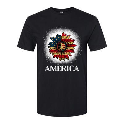 American Flag Sunflower America Patriotic July 4th Bleached Gift Softstyle CVC T-Shirt