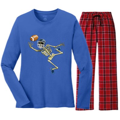 American Football Skeleton Halloween Football Fan Great Gift Women's Long Sleeve Flannel Pajama Set 