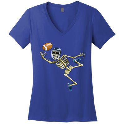 American Football Skeleton Halloween Football Fan Great Gift Women's V-Neck T-Shirt