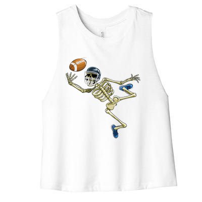 American Football Skeleton Halloween Football Fan Great Gift Women's Racerback Cropped Tank