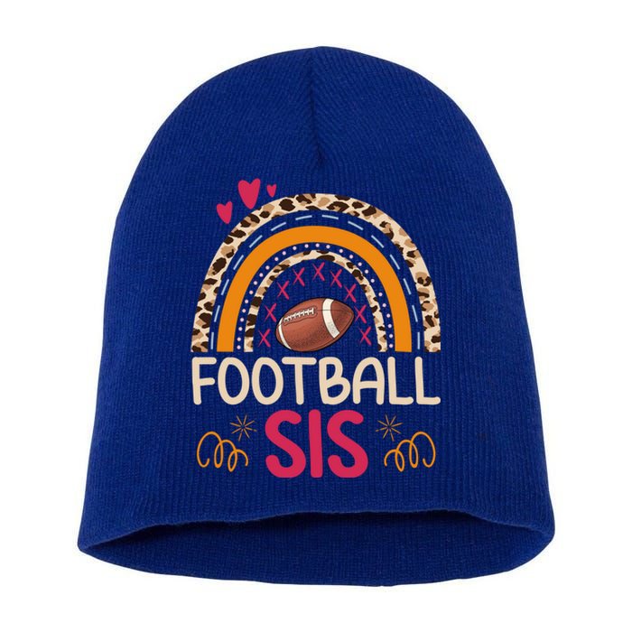 American Football Sis Family Matching Sister Leopard Rainbow Gift Short Acrylic Beanie