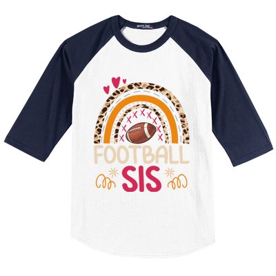 American Football Sis Family Matching Sister Leopard Rainbow Gift Baseball Sleeve Shirt