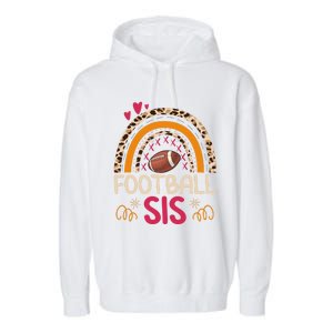 American Football Sis Family Matching Sister Leopard Rainbow Gift Garment-Dyed Fleece Hoodie