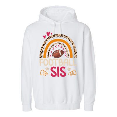 American Football Sis Family Matching Sister Leopard Rainbow Gift Garment-Dyed Fleece Hoodie