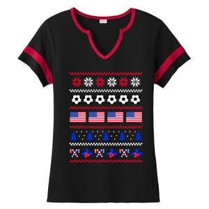 American Flag Soccer Ugly Christmas Sweater America USA Ladies Halftime Notch Neck Tee