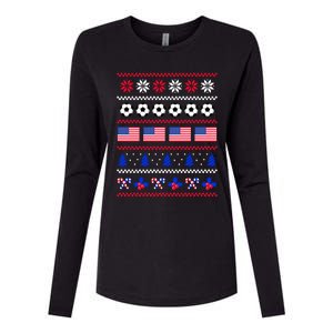 American Flag Soccer Ugly Christmas Sweater America USA Womens Cotton Relaxed Long Sleeve T-Shirt