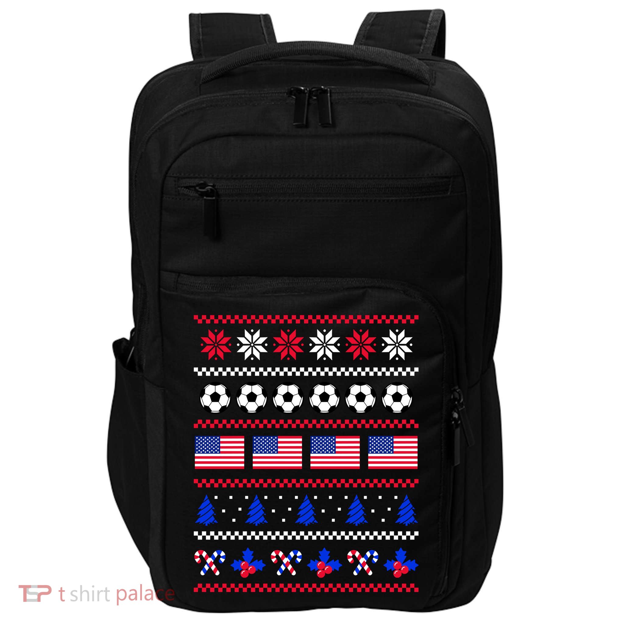 American Flag Soccer Ugly Christmas Sweater America USA Impact Tech Backpack