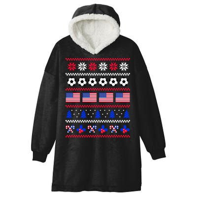 American Flag Soccer Ugly Christmas Sweater America USA Hooded Wearable Blanket