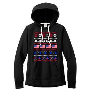 American Flag Soccer Ugly Christmas Sweater America USA Women's Fleece Hoodie