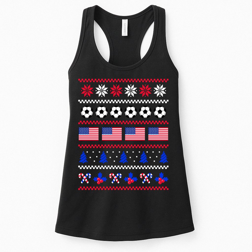 American Flag Soccer Ugly Christmas Sweater America USA Womens Tank Top