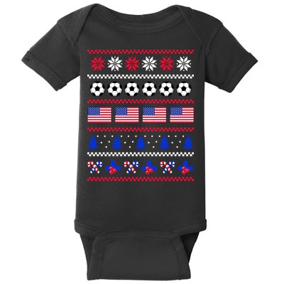 American Flag Soccer Ugly Christmas Sweater America USA Baby Bodysuit